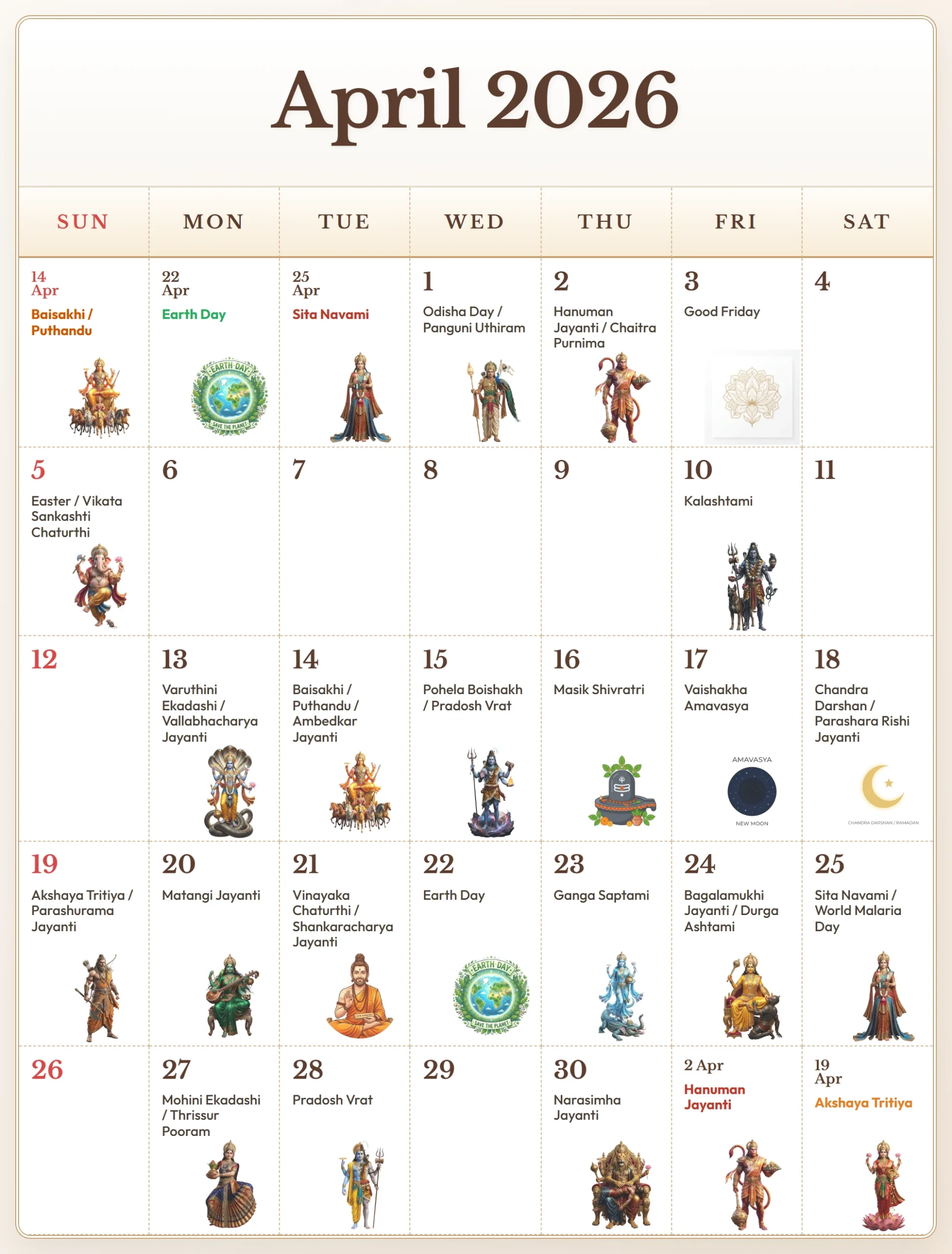 Festival Calendar 2026 April 