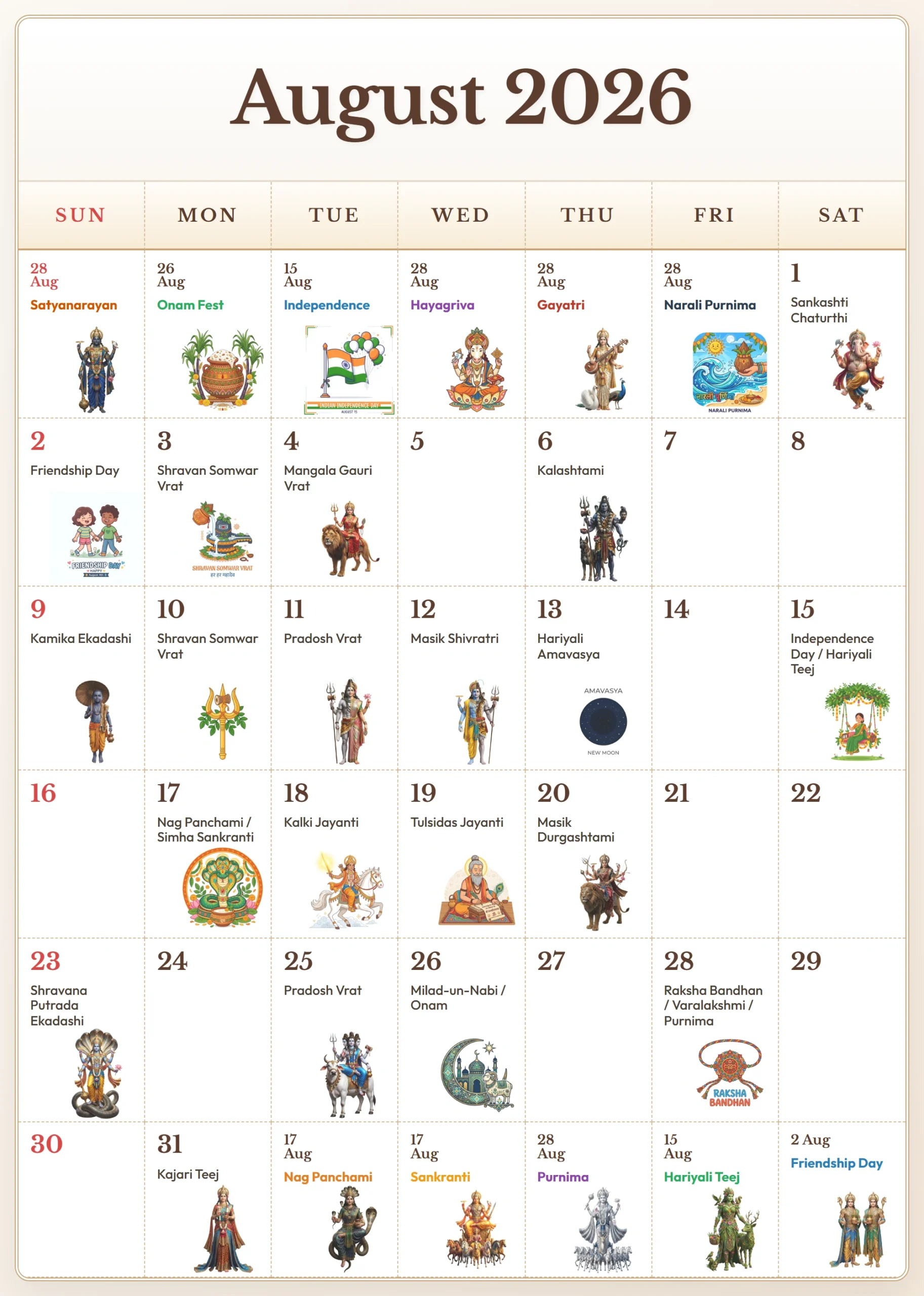 Festival Calendar 2026 August 