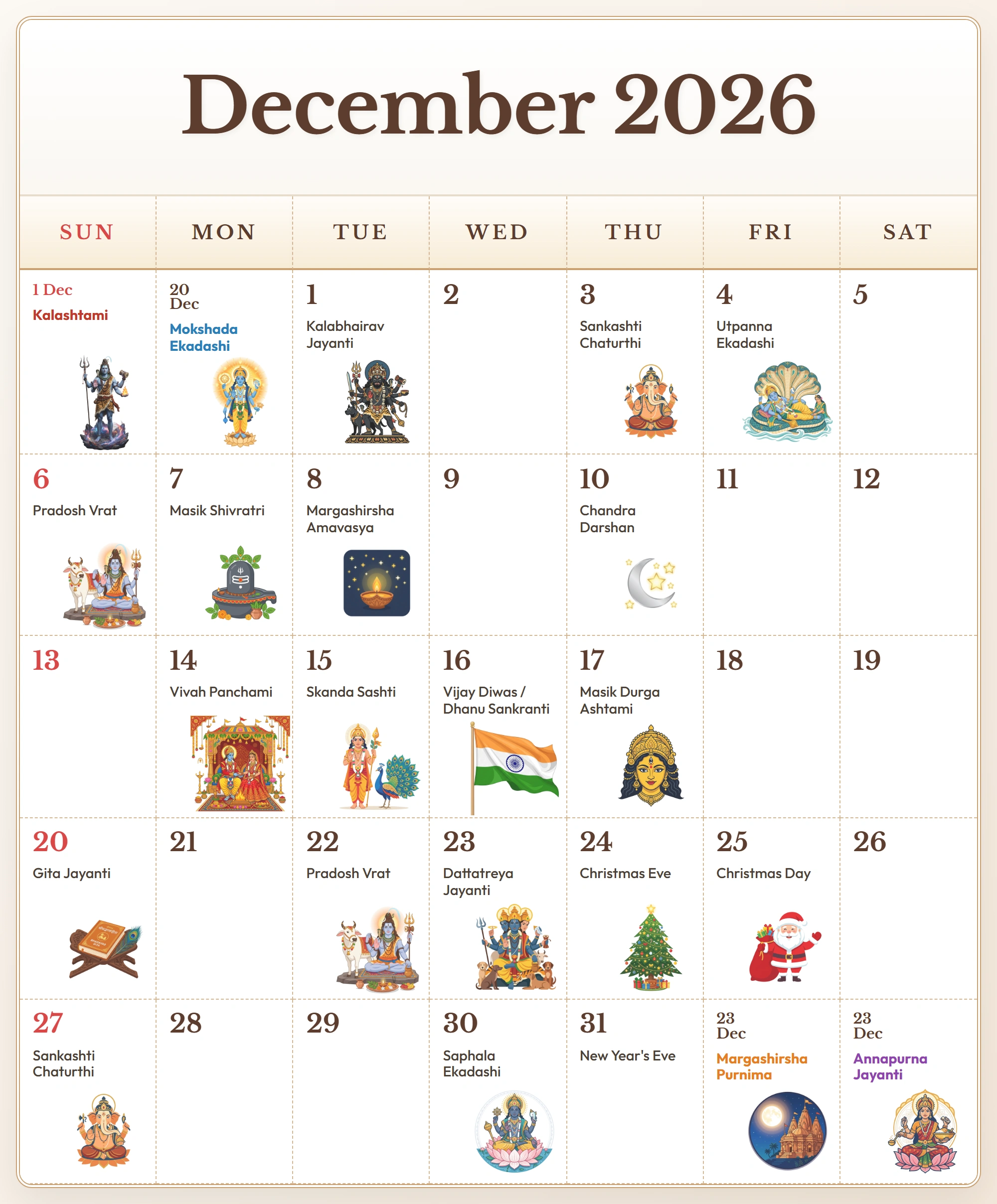 Festival Calendar 2026 December 