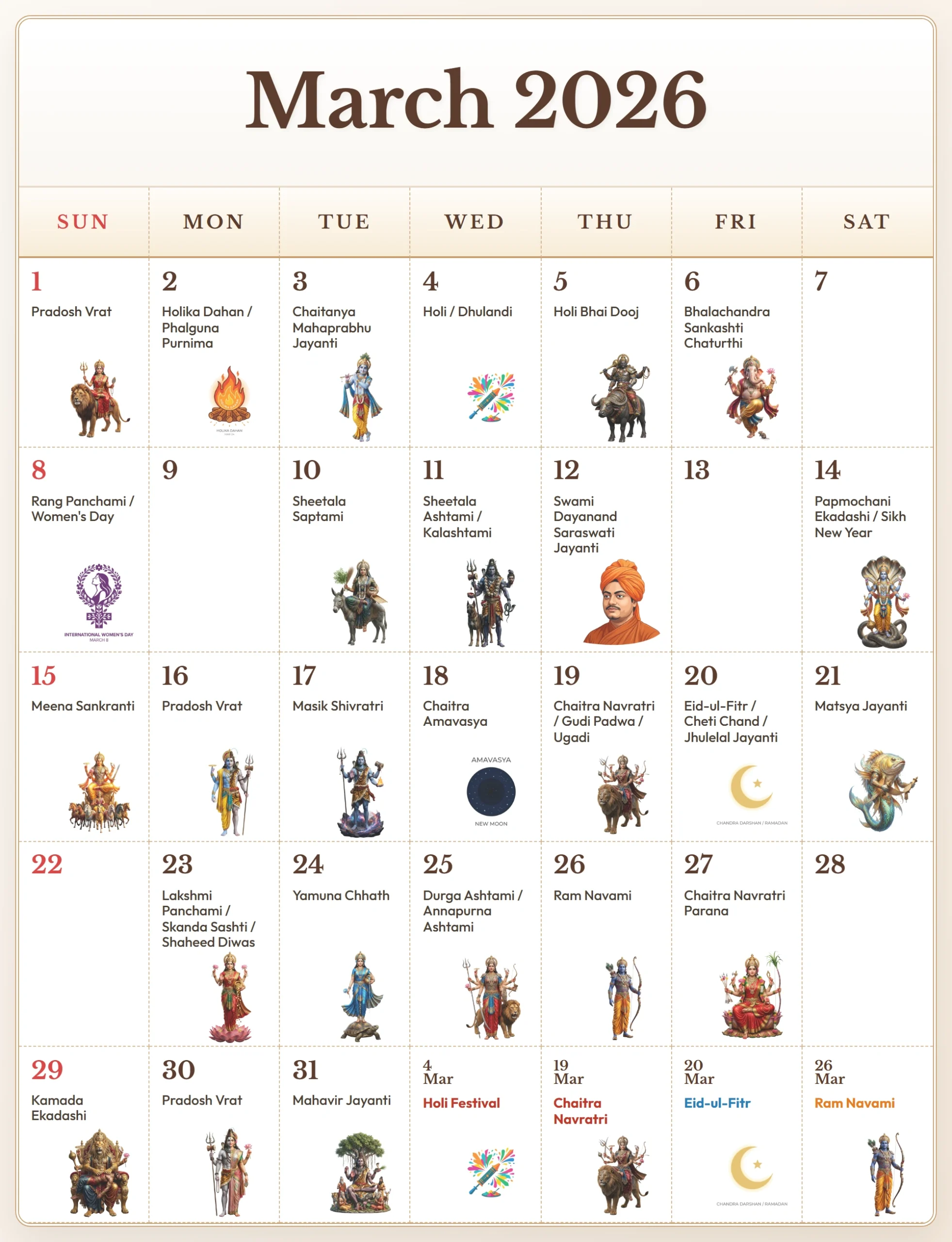 Festival Calendar 2026 March 