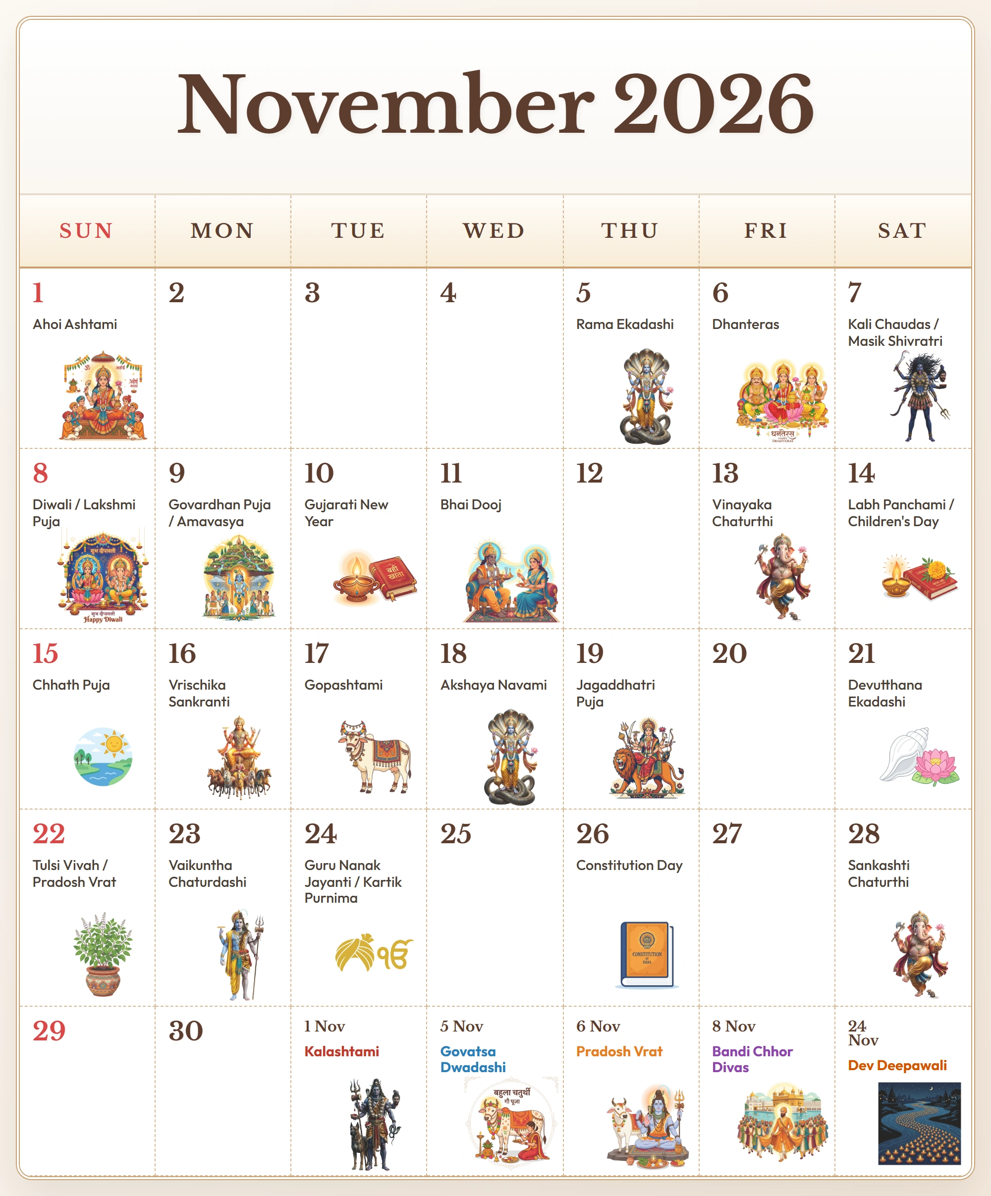 Festival Calendar 2026 November 