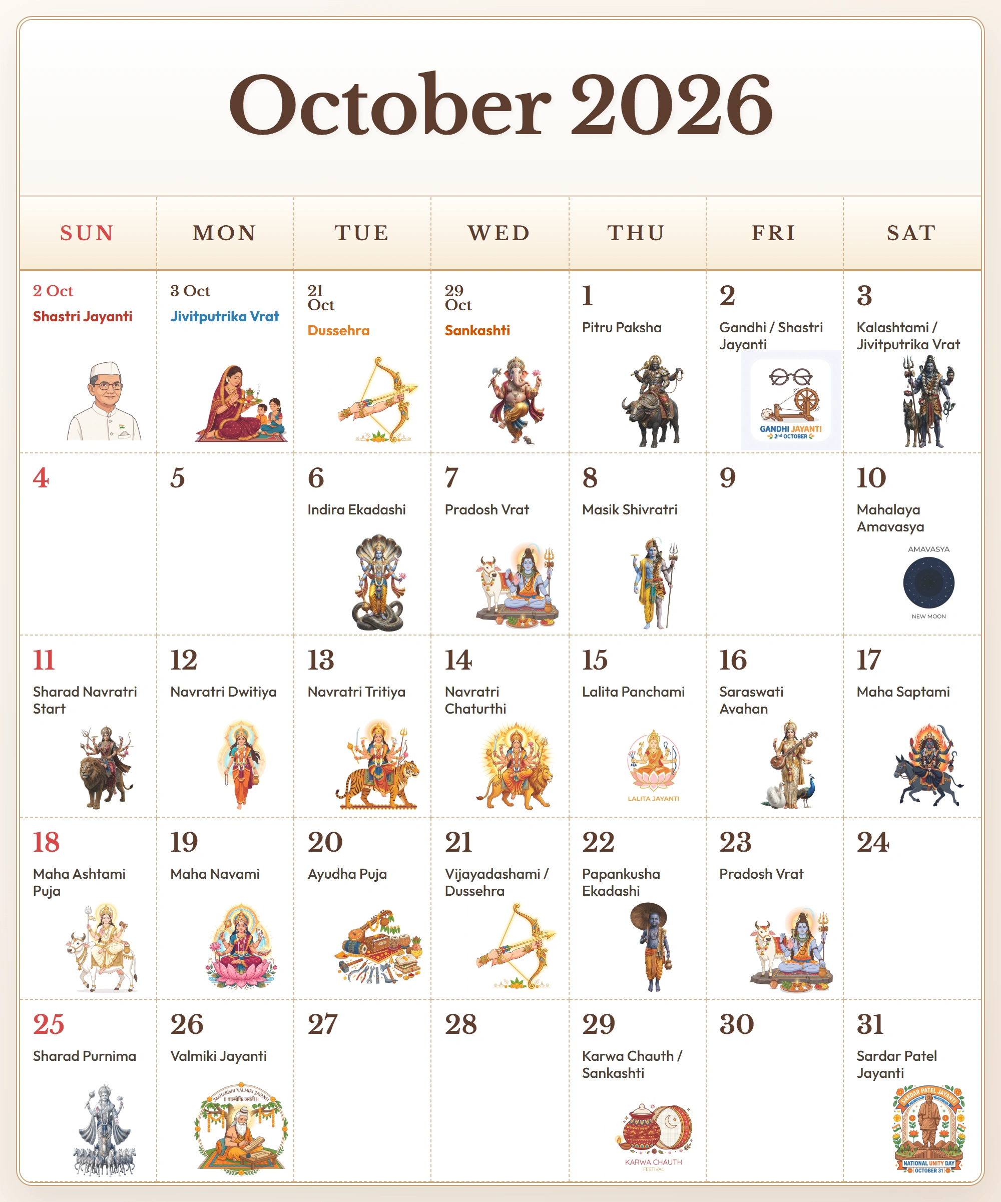 Festival Calendar 2026 October Festival Calendar 2026 October