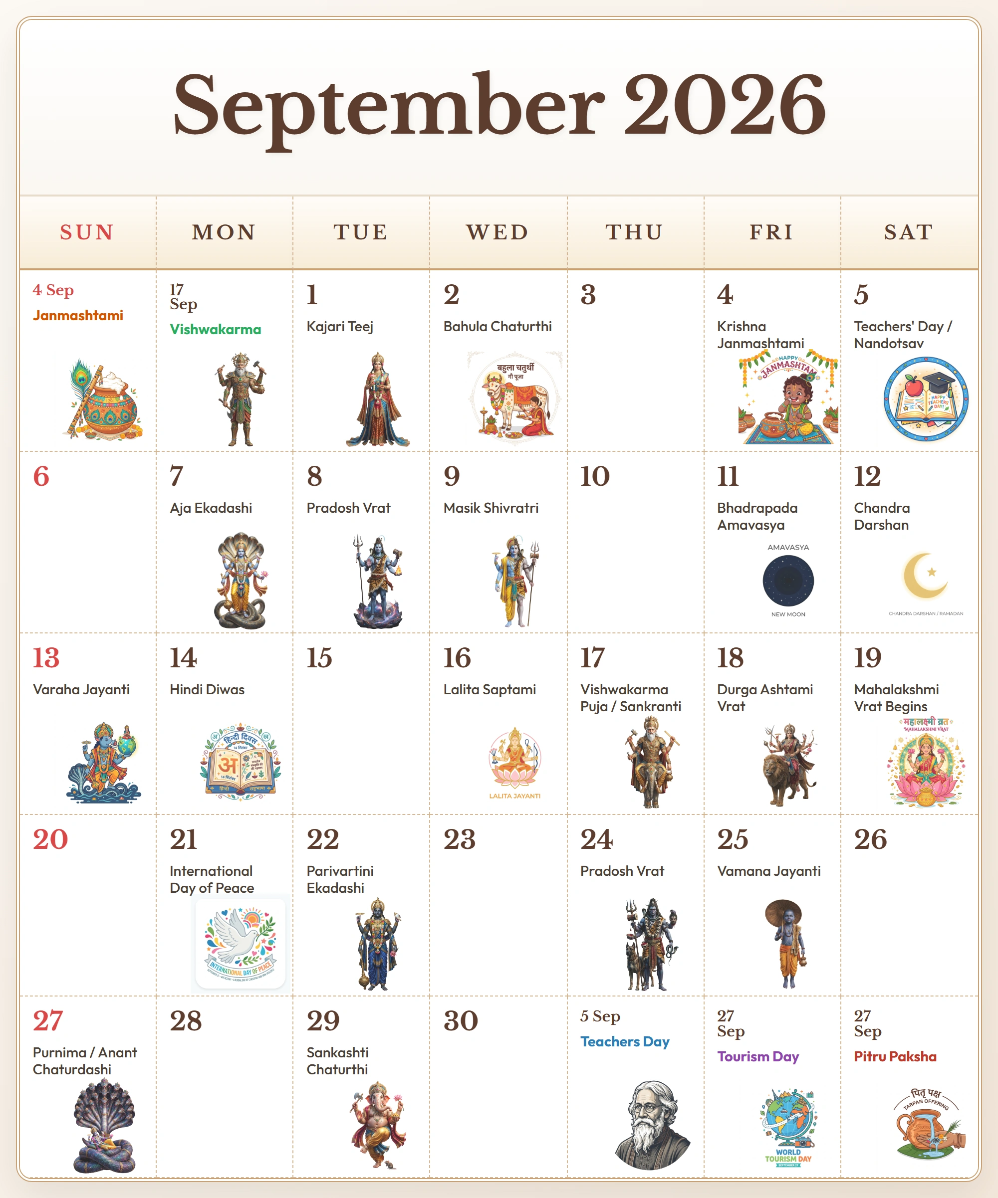 Festival Calendar 2026 September 